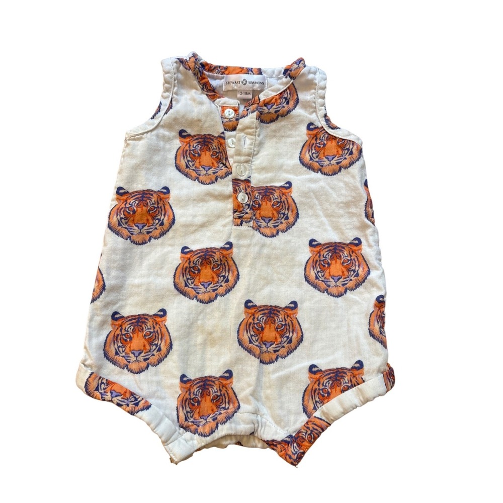 Stewart Simmons Romper Kids White Tiger Print Sleeveless Boho SIZE 12-18M‎